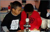 What is action research? Image of students using a microscope.