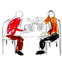 Qualitative Metholdology Page - Drawing of two researchers at a table.